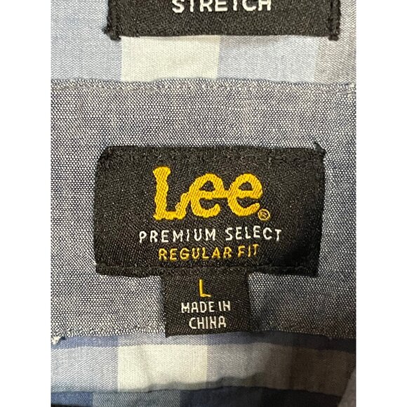 Lee mens button down shirt Large regular fit blue gray plaid short large READ - Picture 6 of 8